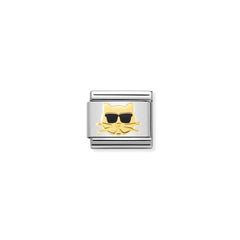 Nomination COMPOSABLE CLASSIC SYMBOLE Element aus Edelstahl, mit 18Kt Gelbgold und Emaille verziert, (44_Katze mit Brille) 030272/44