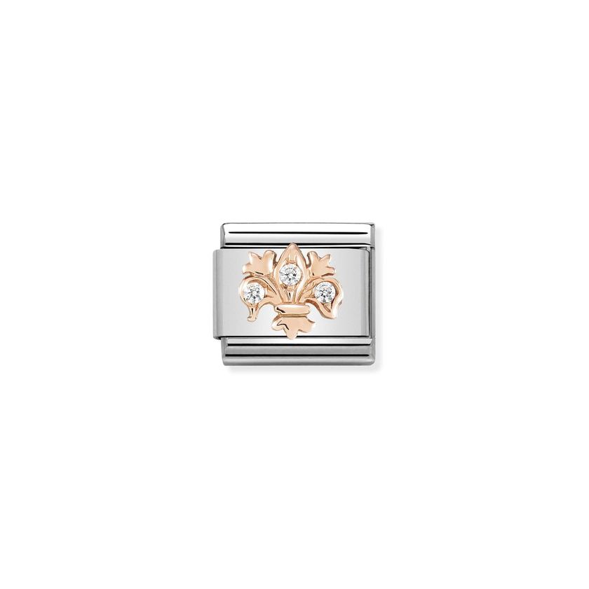 Nomination COMPOSABLE CLASSIC SYMBOLE aus Edelstahl, mit 9Kt Rosegold verziert, (14_weisse Lilie) 430305/14