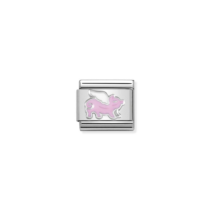 Nomination COMPOSABLE CLASSIC SYMBOLE aus Edelstahl, mit Emaille und 925er Silber verziert, (17_Schwein mit Fluegeln) 330204/17