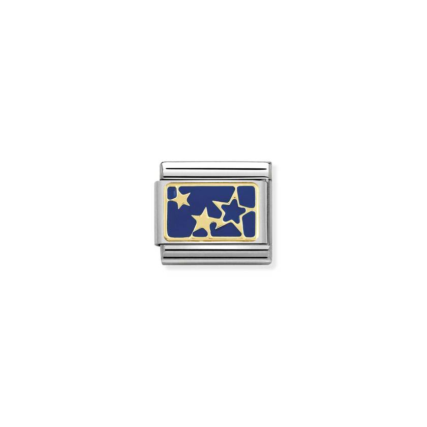 Nomination COMPOSABLE CLASSIC PLAETTCHEN Edelstahl, Email und 18k gold (44_Sterne Hintergrund BLAU) 030284/44