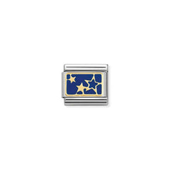 Nomination COMPOSABLE CLASSIC PLAETTCHEN Edelstahl, Email und 18k gold (44_Sterne Hintergrund BLAU) 030284/44