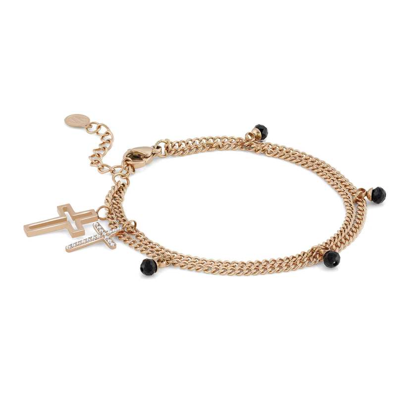 Nomination Armband MILLELUCI aus Edelstahl, Cubic Zirkonia und Edelsteinen (029_Kreuz Rosegold) 028000/029