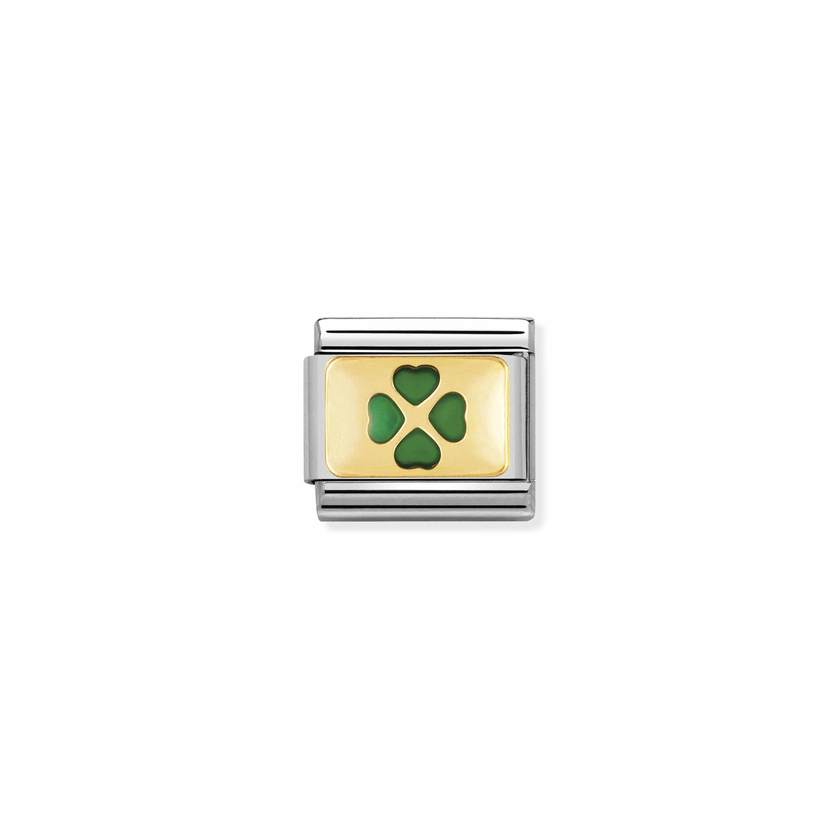 Nomination COMPOSABLE CLASSIC PLAETTCHEN Edelstahl, Email und 18k gold (27_Glucksklee GRUN) 030206/27