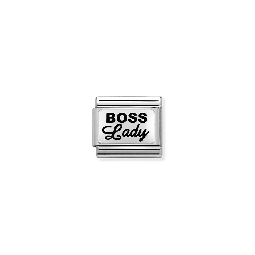 Nomination COMPOSABLE CLASSIC OXIDIERTE PLAKETTE aus Edelstahl, mit 925er Silber verziert, (35_BOSS Lady) 330109/35