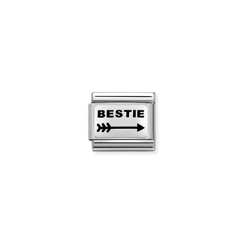 Nomination COMPOSABLE CLASSIC OXIDIERTE PLAKETTE aus Edelstahl, mit 925er Silber verziert, (42_Pfeil nach links BESTIE) 330109/42