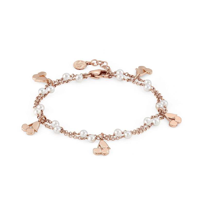 Nomination MON AMOUR Armband aus Edelstahl und 925er Silber, rose vergoldet, mit Perlen verziert, dazu ein Karabinerverschluss (042_Kirschen) 027246/042