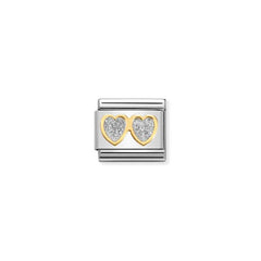 Nomination COMPOSABLE CLASSIC GLITTER SYMBOLE Element aus Edelstahl, mit 18Kt-Gelbgold und Emaille verziert (01_2 Herzen SILBER) 030220/01