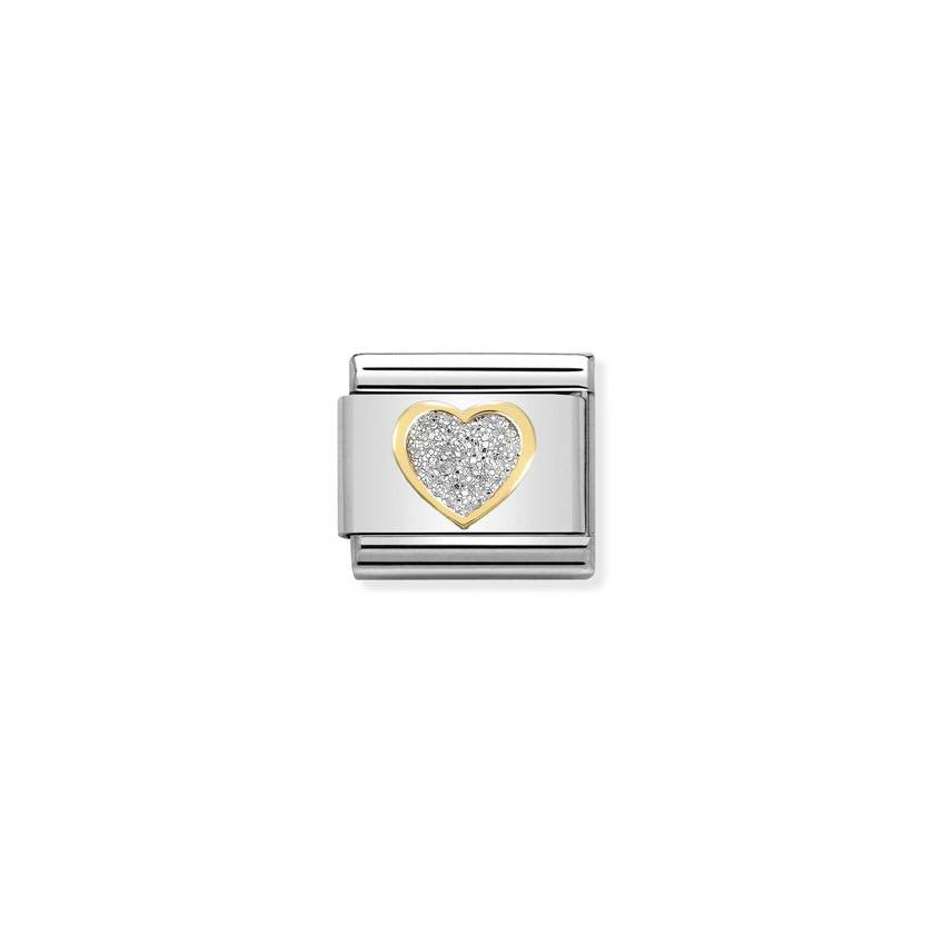 Nomination COMPOSABLE CLASSIC GLITTER SYMBOLE Element aus Edelstahl, mit 18Kt-Gelbgold und Emaille verziert (02_Herz SILBER) 030220/02