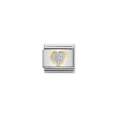 Nomination COMPOSABLE CLASSIC GLITTER SYMBOLE Element aus Edelstahl, mit 18Kt-Gelbgold und Emaille verziert (02_Herz SILBER) 030220/02