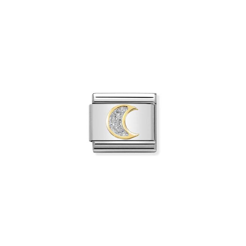 Nomination COMPOSABLE CLASSIC GLITTER SYMBOLE Element aus Edelstahl, mit 18Kt-Gelbgold und Emaille verziert (05_Mond SILBER) 030220/05