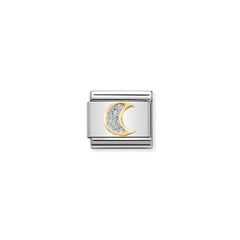 Nomination COMPOSABLE CLASSIC GLITTER SYMBOLE Element aus Edelstahl, mit 18Kt-Gelbgold und Emaille verziert (05_Mond SILBER) 030220/05