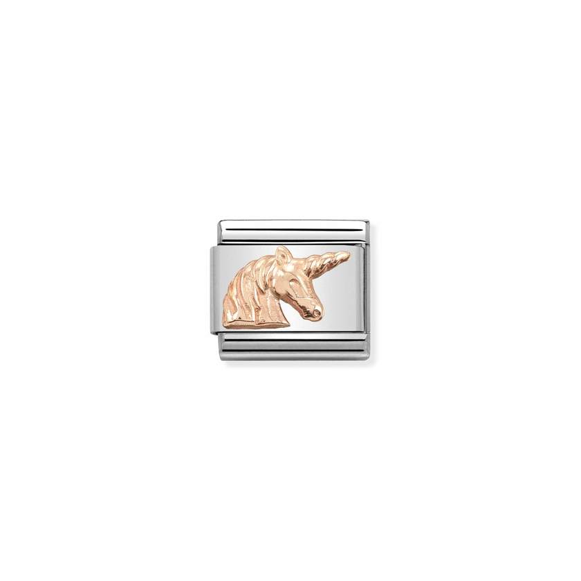 Nomination COMPOSABLE CLASSIC SYMBOLE RELIEF aus Edelstahl, mit 9Kt Roseold verziert, (18_Einhorn) 430106/18