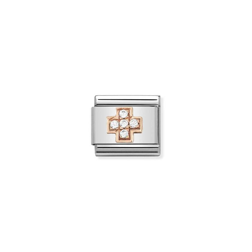 Nomination COMPOSABLE CLASSIC SYMBOLE  aus Edelstahl, mit 9Kt Rosegold veziert (29_Kreuz) 430302/29