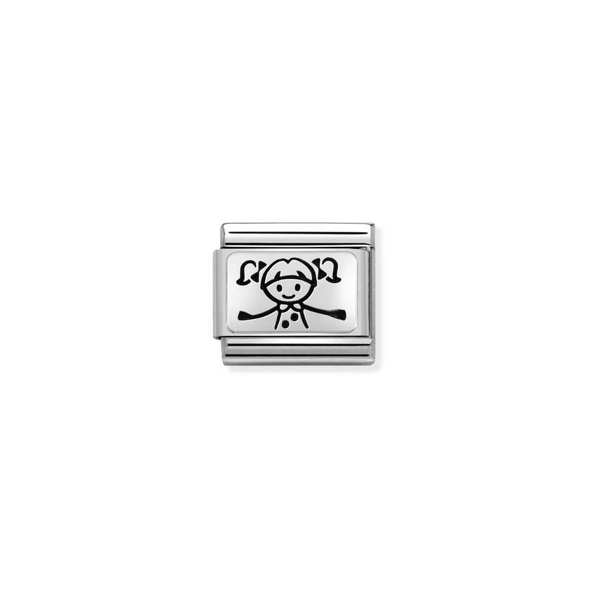 Nomination COMPOSABLE CLASSIC OXIDIERTE PLAKETTE aus Edelstahl, mit 925er Silber verziert, (49_Maedchen) 330109/49