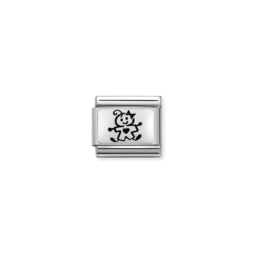 Nomination COMPOSABLE CLASSIC OXIDIERTE PLAKETTE aus Edelstahl, mit 925er Silber verziert, (51_Baby (Maedchen)) 330109/51