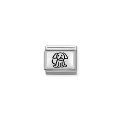 Nomination COMPOSABLE CLASSIC OXIDIERTE PLAKETTE aus Edelstahl, mit 925er Silber verziert, (52_Familienhund) 330109/52