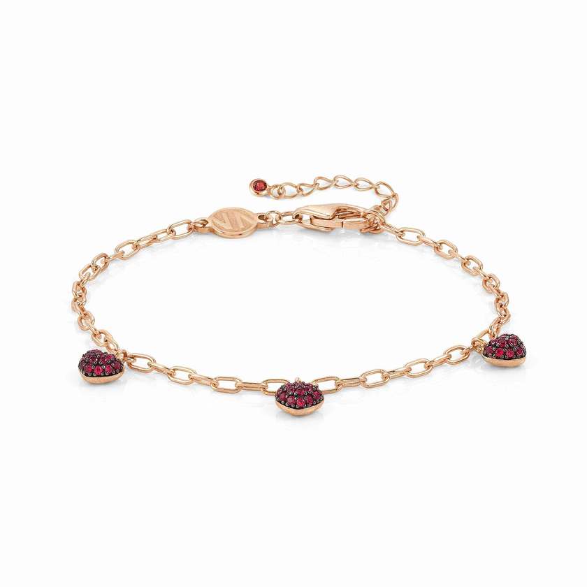 Nomination EASYCHIC LOVE EDITION Armband aus 925er Silber, dazu 3 mit Cubic Zirconia in Pave-Fassung verzierte Herzen (021_Herz (Rot, Rosegold)) 147911/021
