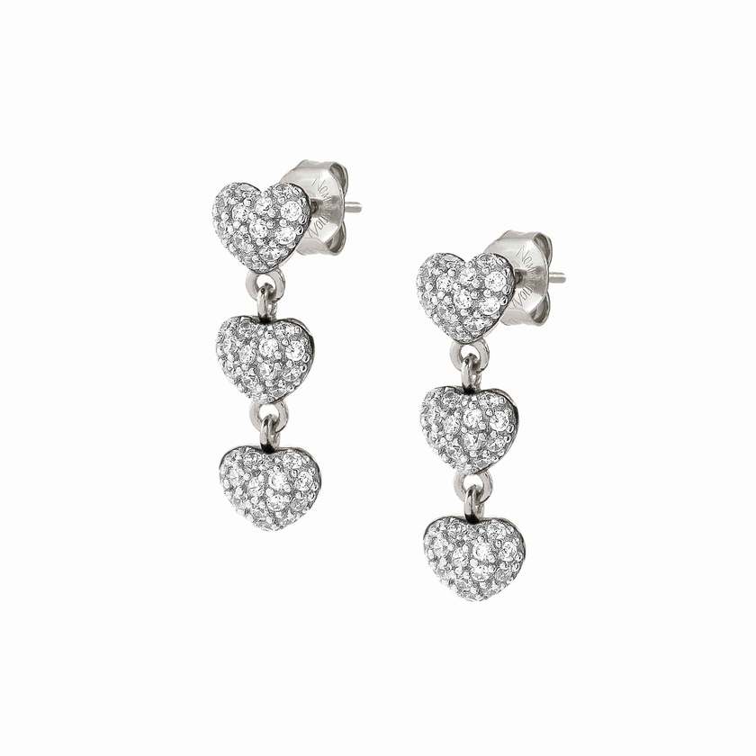 Nomination EASYCHIC LOVE EDITION Ohrstecker aus 925er Silber, dazu 3 mit Cubic Zirconia in Pave-Fassung verzierte Herzen (023_Herz (Weiss, Silber)) 147914/023