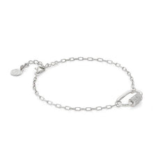 Nomination CHARMING Armband (L: 17-20cm) aus 925er Silber, dazu ein mit Cubic Zirconia in Pave-Fassung verzierter Schraubkarabiner (014_Rechteck (Silber)) 148501/014