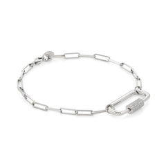 Nomination CHARMING Armband (L: 20cm) aus 925er Silber, dazu ein mit Cubic Zirconia in Pave-Fassung verzierter Schraubkarabiner (014_Rechteck (Silber)) 148502/014
