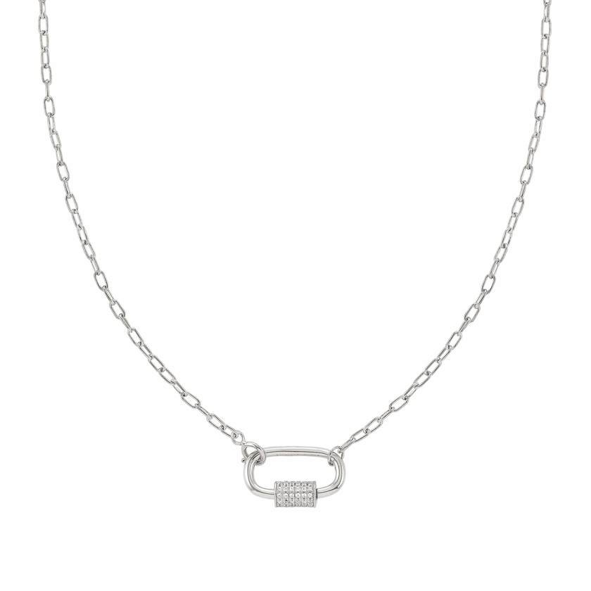 Nomination CHARMING Halskette (L: 40-44cm) aus 925er Silber, dazu ein mit Cubic Zirconia in Pave-Fassung verzierter Schraubkarabiner (014_Rechteck (Silber)) 148503/014