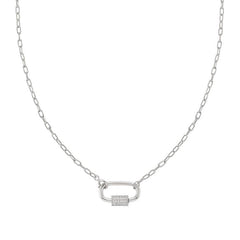 Nomination CHARMING Halskette (L: 40-44cm) aus 925er Silber, dazu ein mit Cubic Zirconia in Pave-Fassung verzierter Schraubkarabiner (014_Rechteck (Silber)) 148503/014
