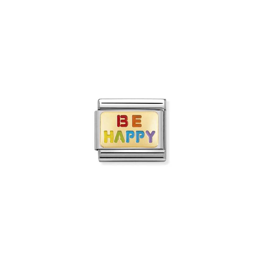 Nomination COMPOSABLE CLASSIC PLAETTCHEN Element aus Edelstahl, mit 18Kt Gelbgold und Emaille verziert (18_(BE HAPPY Regenbogen)) 030263/18