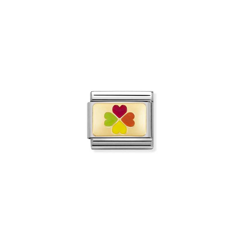 Nomination COMPOSABLE CLASSIC PLAETTCHEN Element aus Edelstahl, mit 18Kt Gelbgold und Emaille verziert (21_(Regenbogen-Kleeblatt)) 030263/21