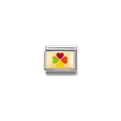 Nomination COMPOSABLE CLASSIC PLAETTCHEN Element aus Edelstahl, mit 18Kt Gelbgold und Emaille verziert (21_(Regenbogen-Kleeblatt)) 030263/21