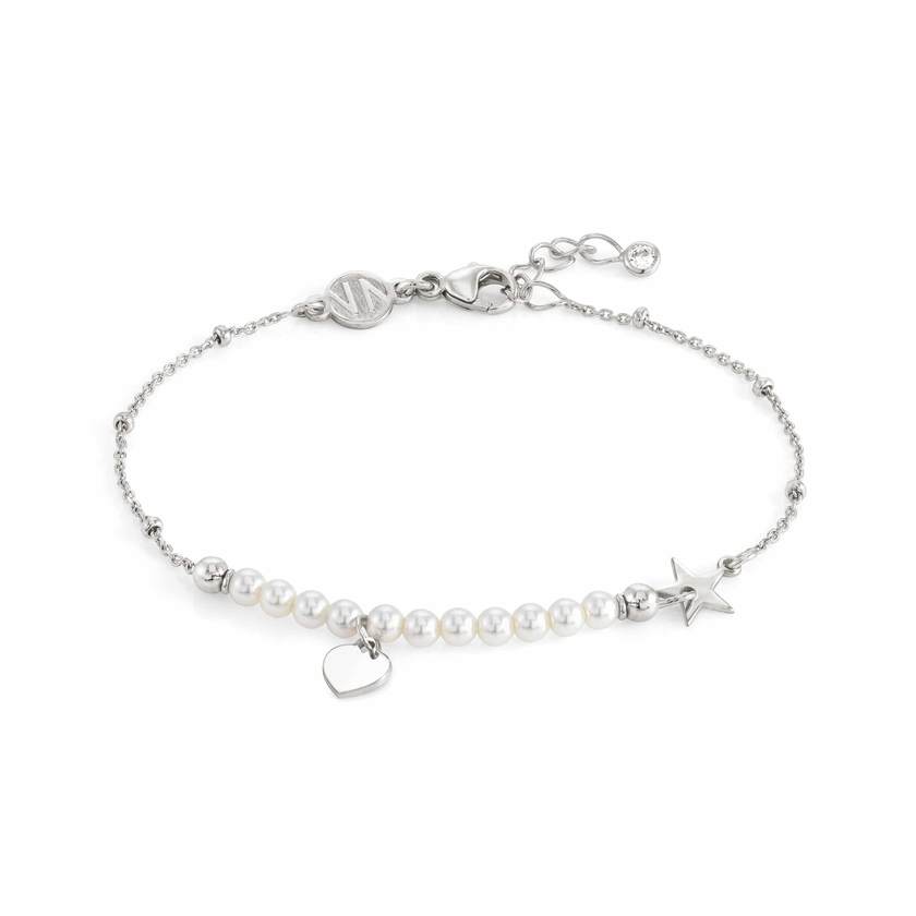 Nomination MELODIE PERLE EDITION Armband aus 925er Silber, mit Perlen (Weiss) verziert, dazu Anhaenger (001_Silbernes Herz) 147710/001