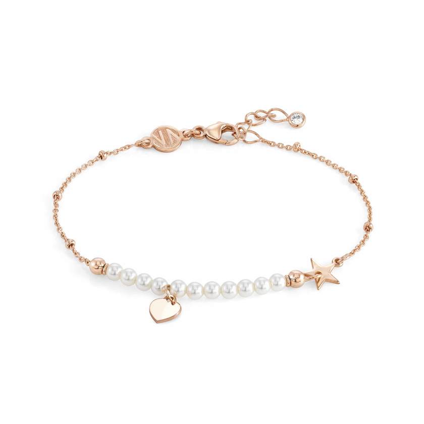 Nomination MELODIE PERLE EDITION Armband aus 925er Silber, mit Perlen (Weiss) verziert, dazu Anhaenger (002_Rose vergoldetes Herz) 147710/002