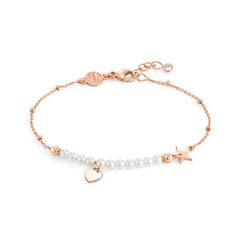 Nomination MELODIE PERLE EDITION Armband aus 925er Silber, mit Perlen (Weiss) verziert, dazu Anhaenger (002_Rose vergoldetes Herz) 147710/002