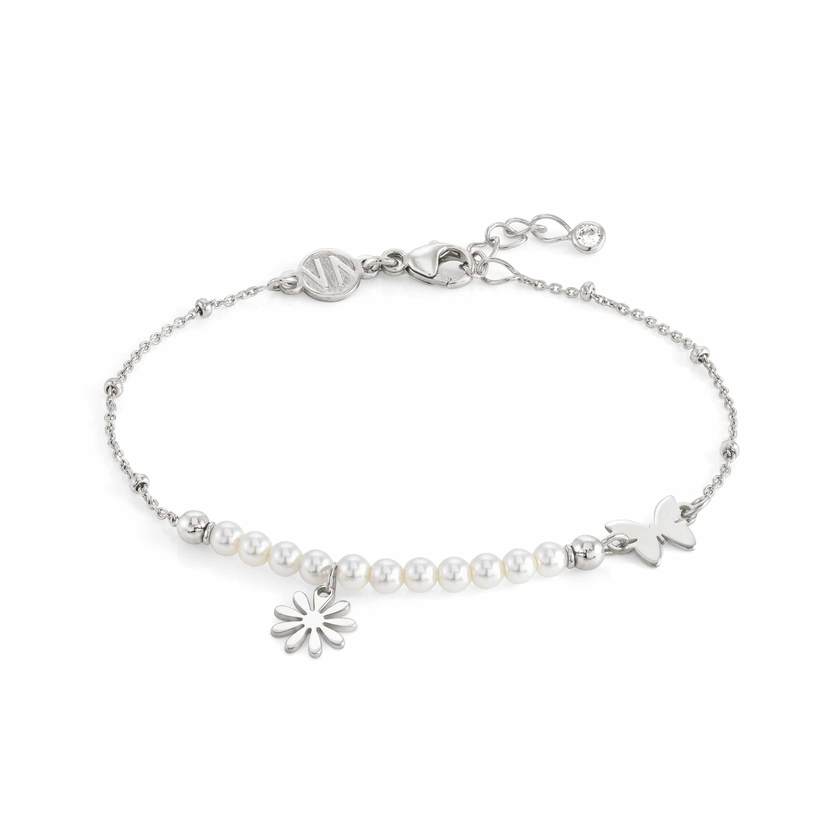 Nomination MELODIE PERLE EDITION Armband aus 925er Silber, mit Perlen (Weiss) verziert, dazu Anhaenger (060_(Margeritenblume, Silber)) 147710/060