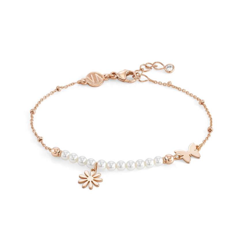 Nomination MELODIE PERLE EDITION Armband aus 925er Silber, mit Perlen (Weiss) verziert, dazu Anhaenger (061_(Margeritenblume, Rose)) 147710/061