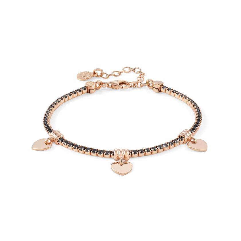 Nomination CHIC&CHARM Tennis-Armband aus 925er Silber, mit Cubic Zirkonia voll besetzt, dazu Anhaenger (002_Rose vergoldetes Herz) 148600/002