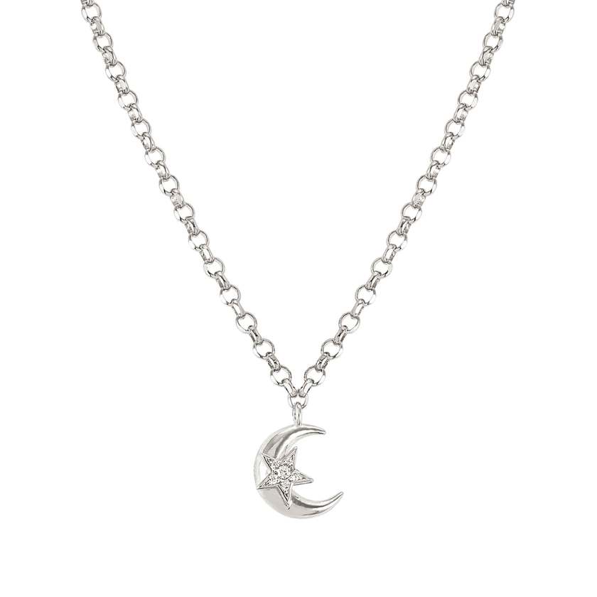 Nomination SWEETROCK ROMANCE EDITION Halskette aus 925er Silber, Anhaenger mit Cubic Zirkonia verziert (030_Mond Silber) 148022/030