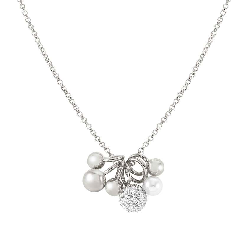 Nomination SOUL Halskette aus 925er Silbermit Kugel-Anhaengern, mit Cubic Zirkonia in Pave-Fassung und weisser Perle verziert (010_(Silber)) 149006/010