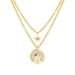 Nomination SENTIMENTAL Halskette aus 925er Silber, Kreis-Anhaenger mit 2 Reihen Cubic Zirkonia verziert (002_Stern Gelbgold) 149203/002