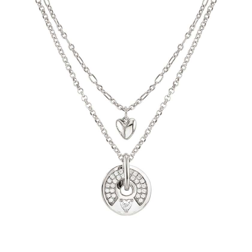 Nomination SENTIMENTAL Halskette aus 925er Silber, Kreis-Anhaenger mit 2 Reihen Cubic Zirkonia verziert (009_Herz Silber) 149203/009