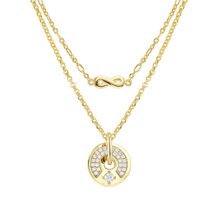 Nomination SENTIMENTAL Halskette aus 925er Silber, Kreis-Anhaenger mit 2 Reihen Cubic Zirkonia verziert (016_(Kreis, Gelbgold)) 149203/016