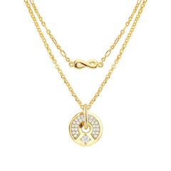 Nomination SENTIMENTAL Halskette aus 925er Silber, Kreis-Anhaenger mit 2 Reihen Cubic Zirkonia verziert (016_(Kreis, Gelbgold)) 149203/016