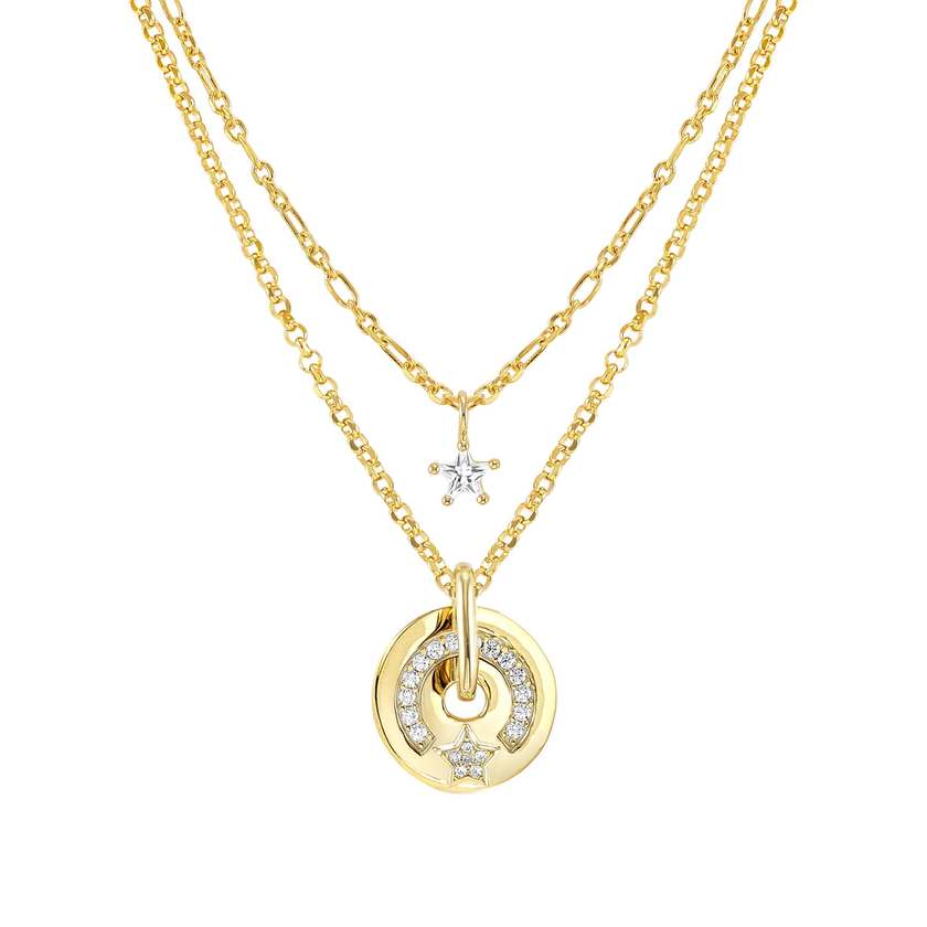 Nomination SENTIMENTAL Halskette aus 925er Silber, Kreis-Anhaenger mit 1 Reihe Cubic Zirkonia verziert (002_Stern Gelbgold) 149204/002