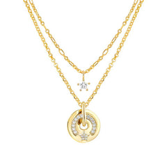 Nomination SENTIMENTAL Halskette aus 925er Silber, Kreis-Anhaenger mit 1 Reihe Cubic Zirkonia verziert (002_Stern Gelbgold) 149204/002