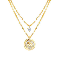 Nomination SENTIMENTAL Halskette aus 925er Silber, Kreis-Anhaenger mit 1 Reihe Cubic Zirkonia verziert (008_Herz Gelbgold) 149204/008