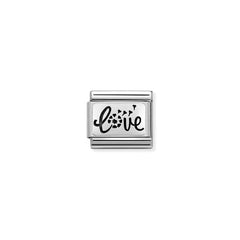 Nomination COMPOSABLE CLASSIC OXIDIERTE PLAKETTE aus Edelstahl, mit 925er Silber verziert, (59_(Love mit Pusteblume)) 330109/59