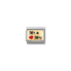 Nomination COMPOSABLE CLASSIC PLAETTCHEN Edelstahl, Email und 18k gold (53_(Mr und Mrs mit Herz)) 030284/53