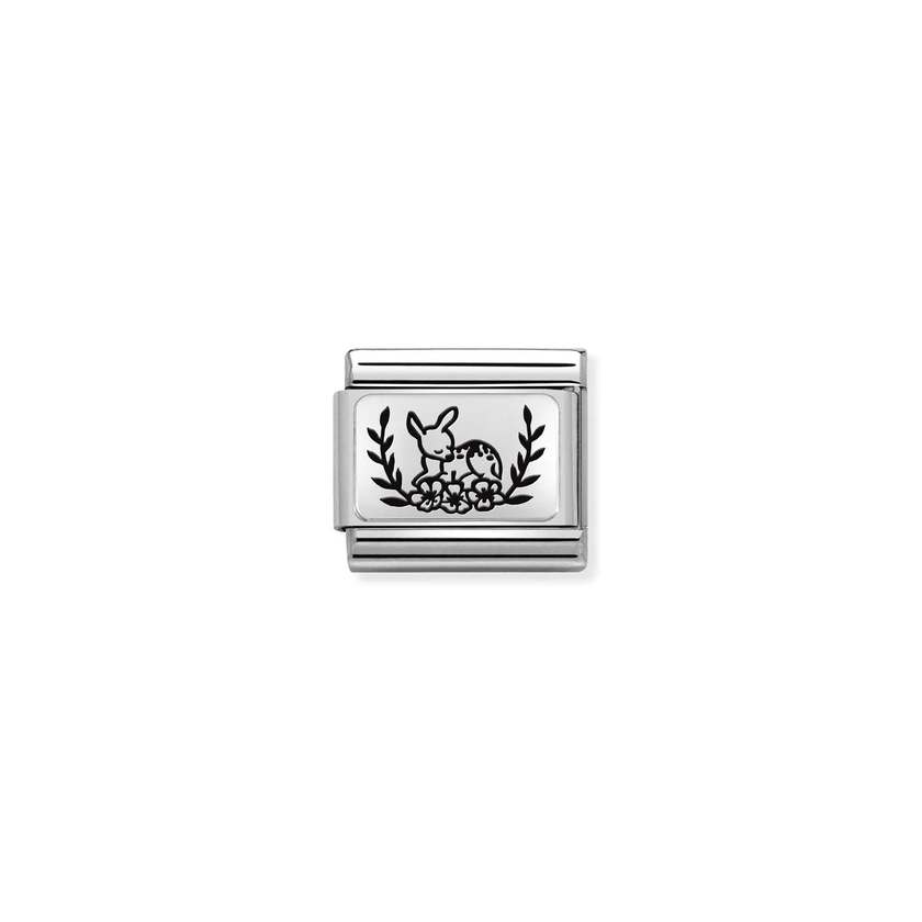 Nomination COMPOSABLE CLASSIC PLATTEN Element aus Edelstahl, mit 925er Silber verziert (17_(Damhirsch mit Blumen)) 330111/17