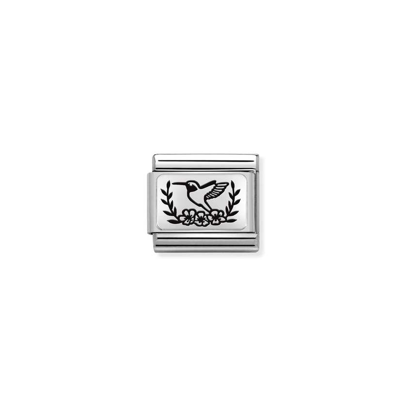 Nomination COMPOSABLE CLASSIC PLATTEN Element aus Edelstahl, mit 925er Silber verziert (19_(Kolibri mit Blumen)) 330111/19