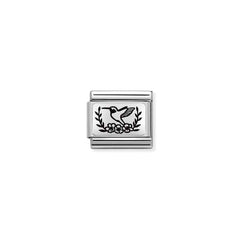 Nomination COMPOSABLE CLASSIC PLATTEN Element aus Edelstahl, mit 925er Silber verziert (19_(Kolibri mit Blumen)) 330111/19