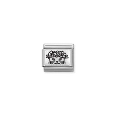 Nomination COMPOSABLE CLASSIC PLATTEN Element aus Edelstahl, mit 925er Silber verziert (23_(Katze mit Blumen)) 330111/23
